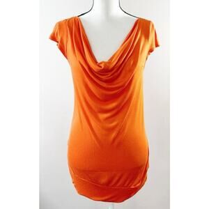 Express Y2K Vibrant Orange Draped Open-Back Top with Gold Sequin Detail - Size M